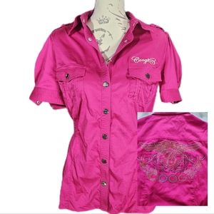 COOGI Vintage fuchsia hot pink snap short sleeve shirt Extra Large